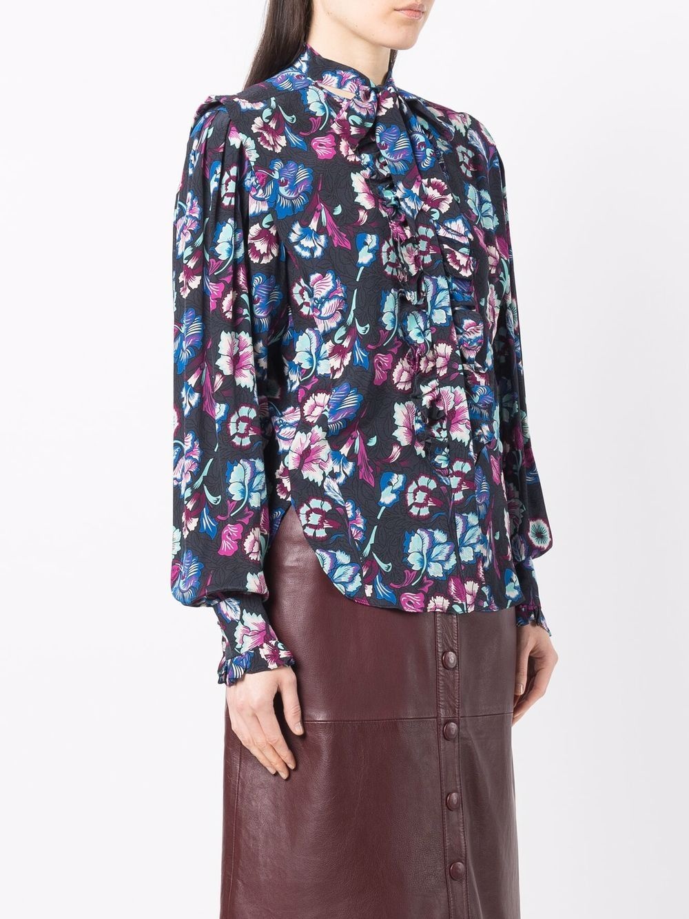 floral-print silk blouse - 3