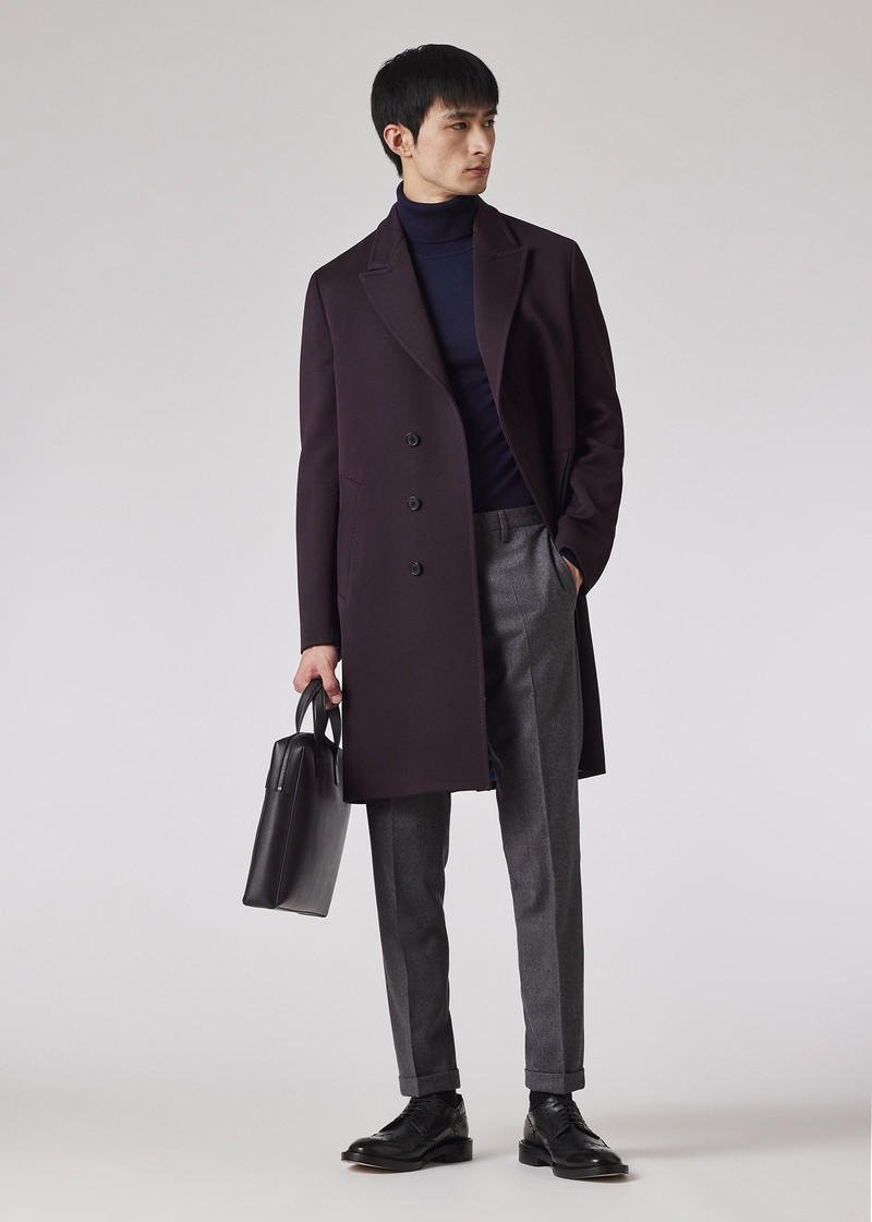 Purple Wool-Blend Twill Double-Breasted Overcoat 7