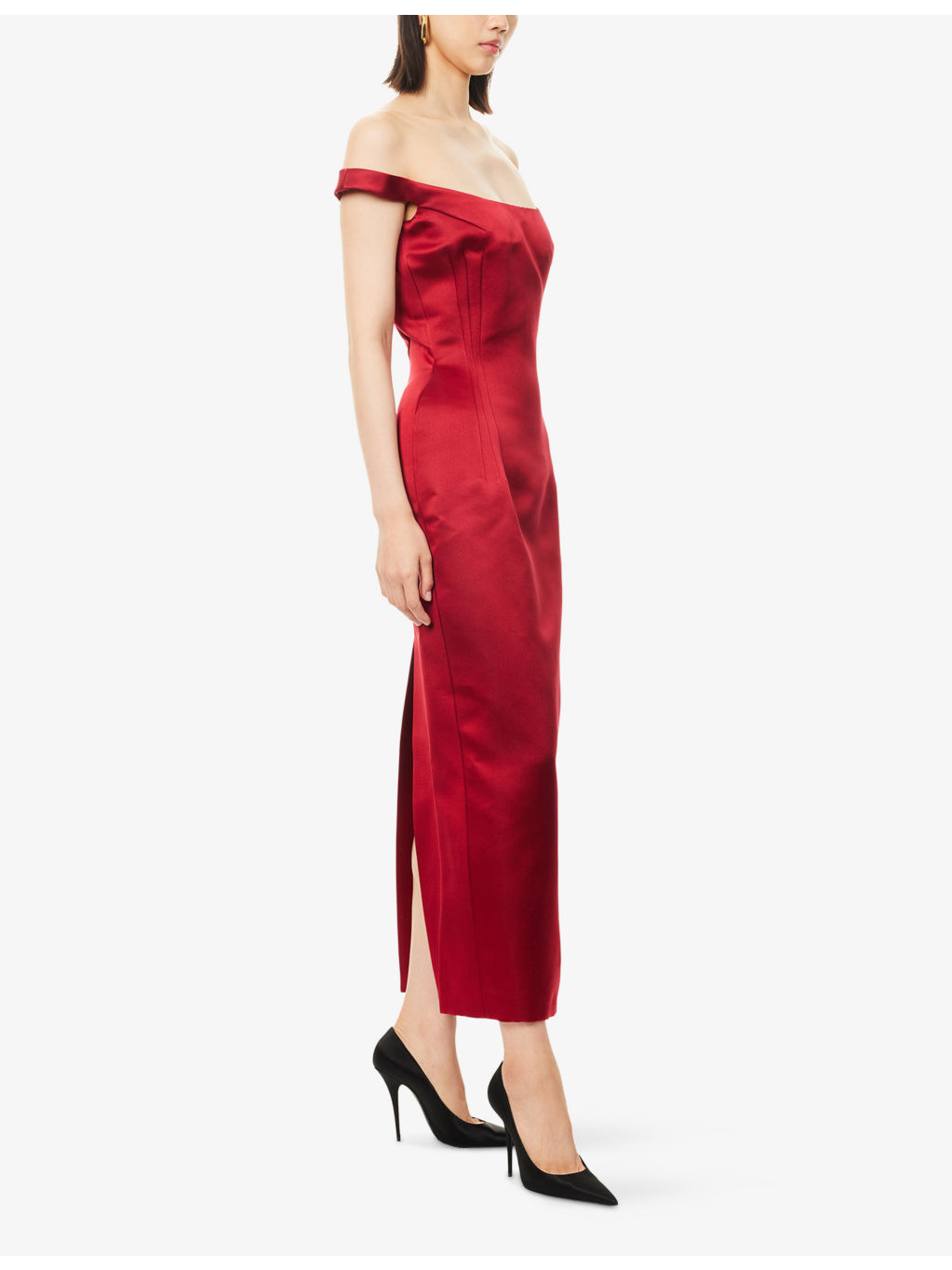 Off-The-Shoulder Sleeveless Silk Midi Dress - 3