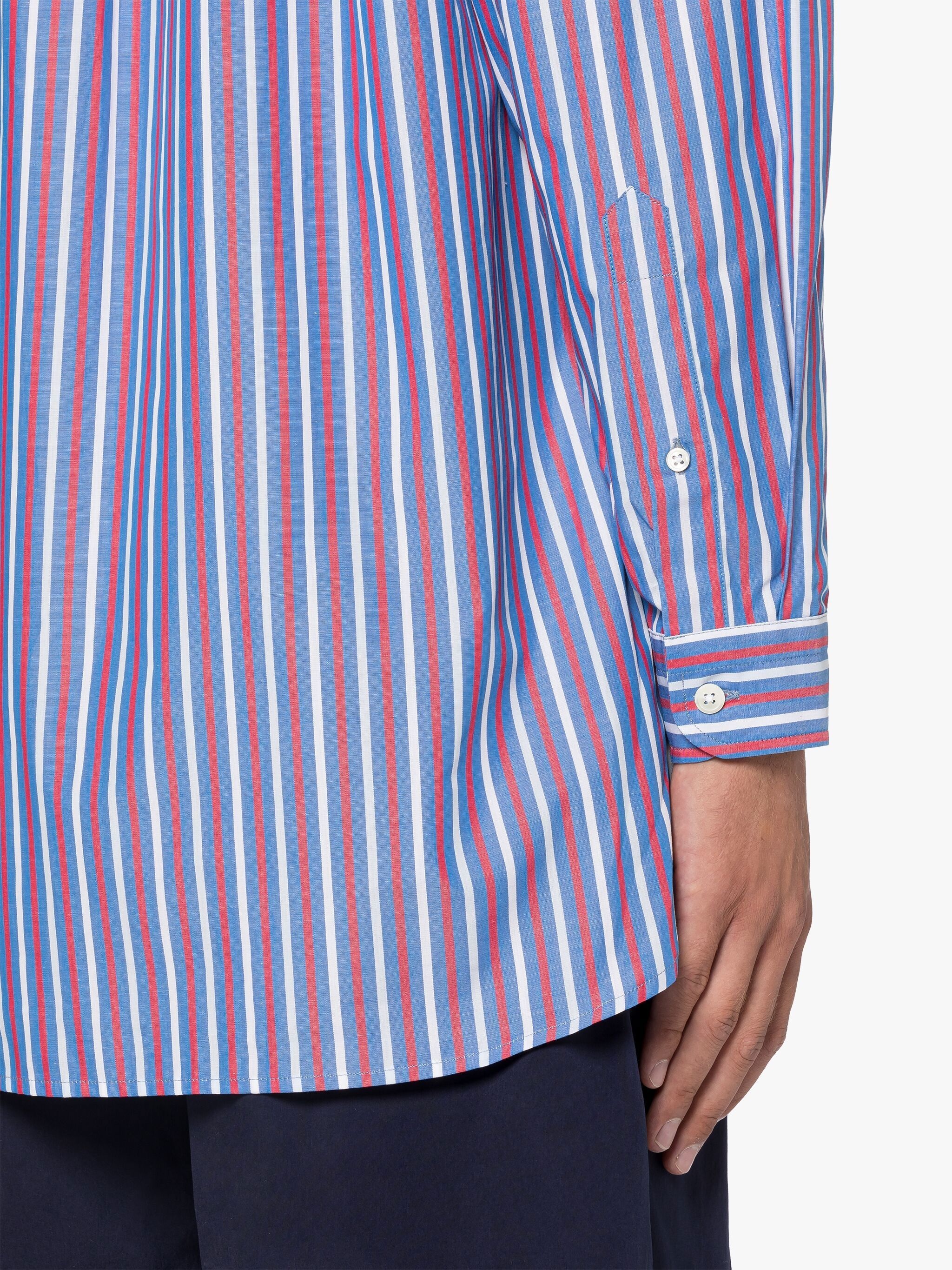 ROMA BLUE & RED STRIPE BUTTON DOWN SHIRT - 6