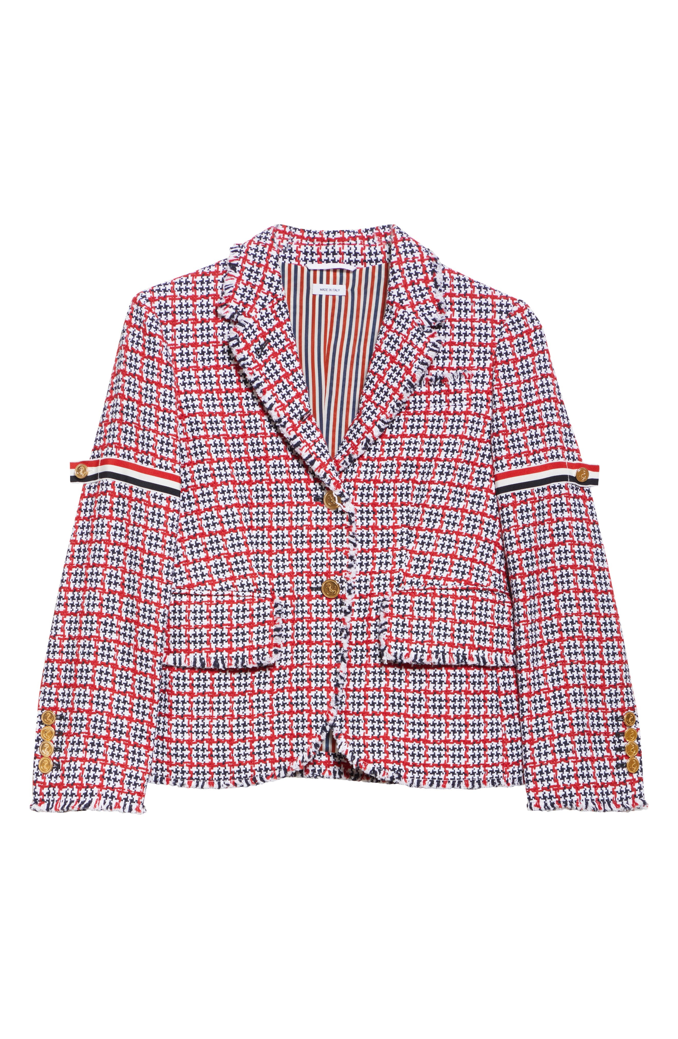 Thom Browne Fray Cotton Tweed Blazer in Red Multi at Nordstrom - 7
