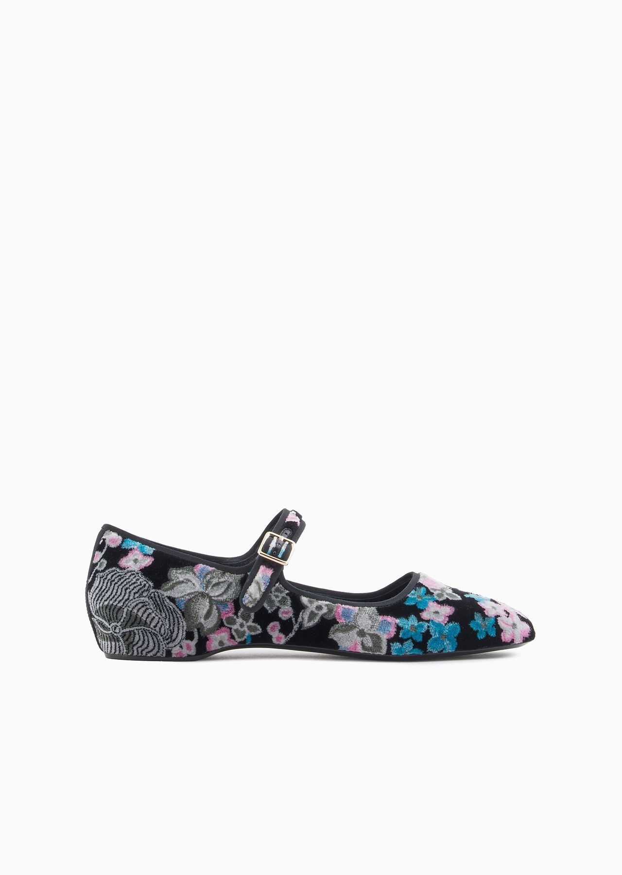 Embroidered velvet ballerinas with strap - 1