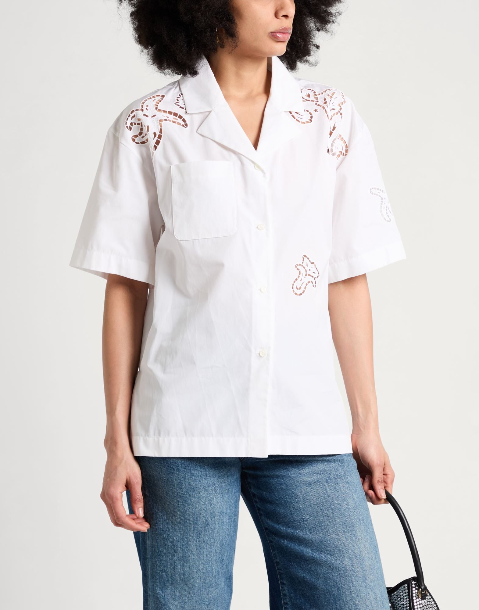 White Women's Solid Color Shirts & Blouses - 4
