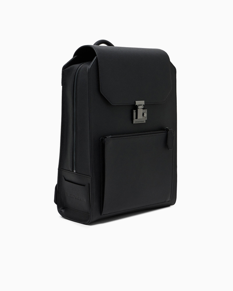 EMPORIO ARMANI TUMBLED-LEATHER BACKPACK WITH FLAP AND LAPTOP COMPARTMENT outlook
