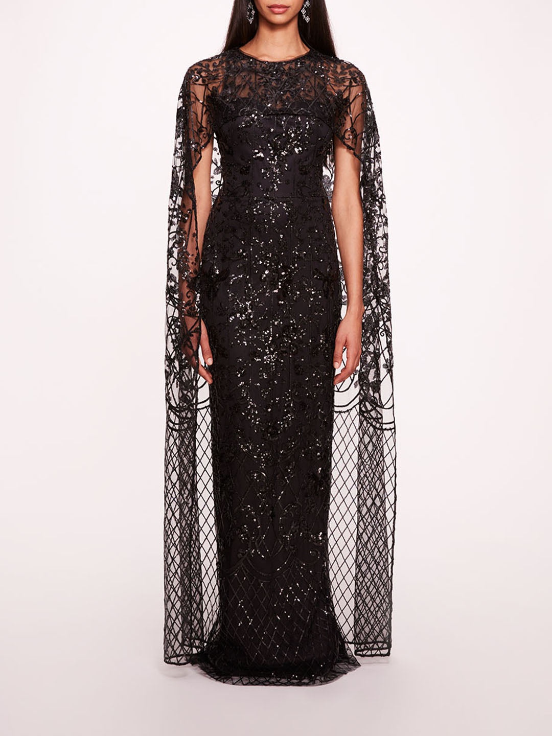 SEQUIN LATTICE CAPE GOWN - 1