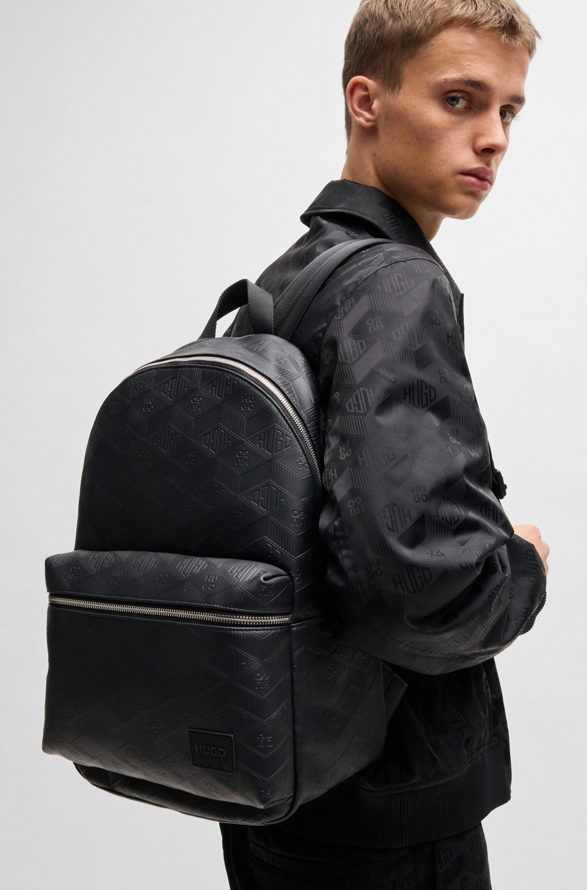 FAUX-LEATHER BACKPACK WITH GEOMETRIC AND STACKED LOGOS - 3