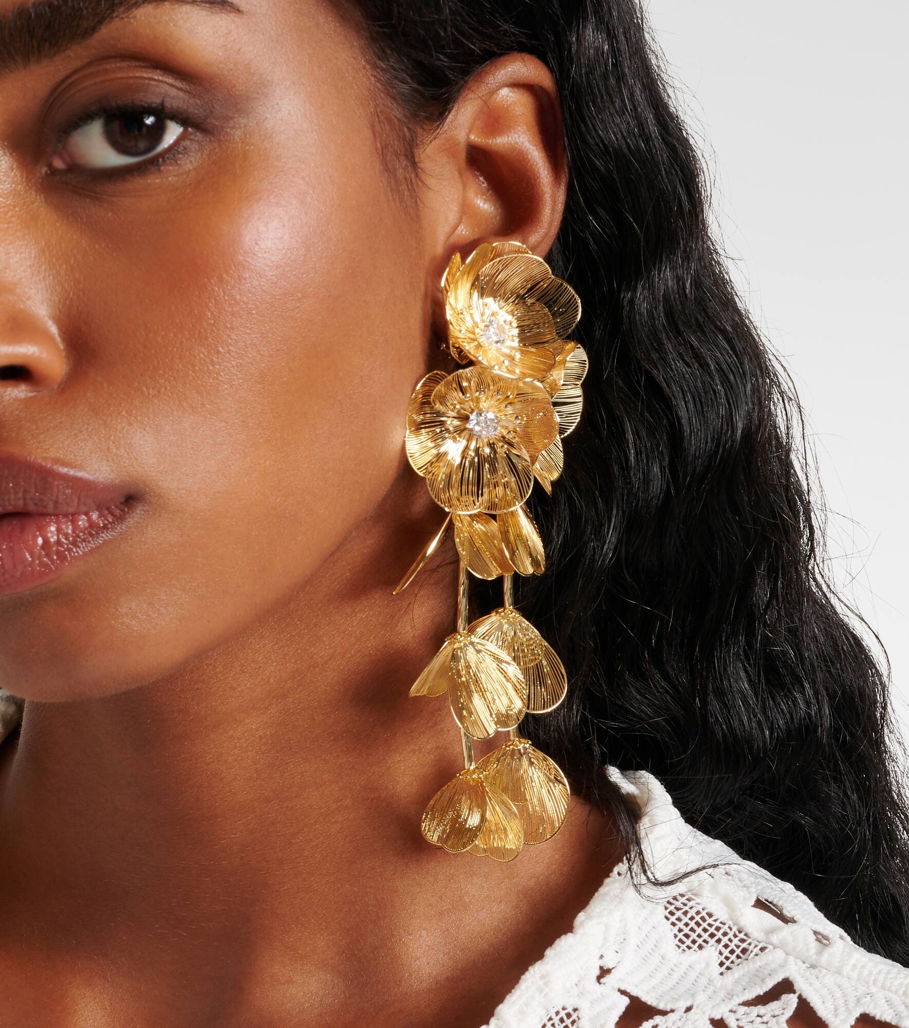 Embellished gold-plated clip-on earrings - 6