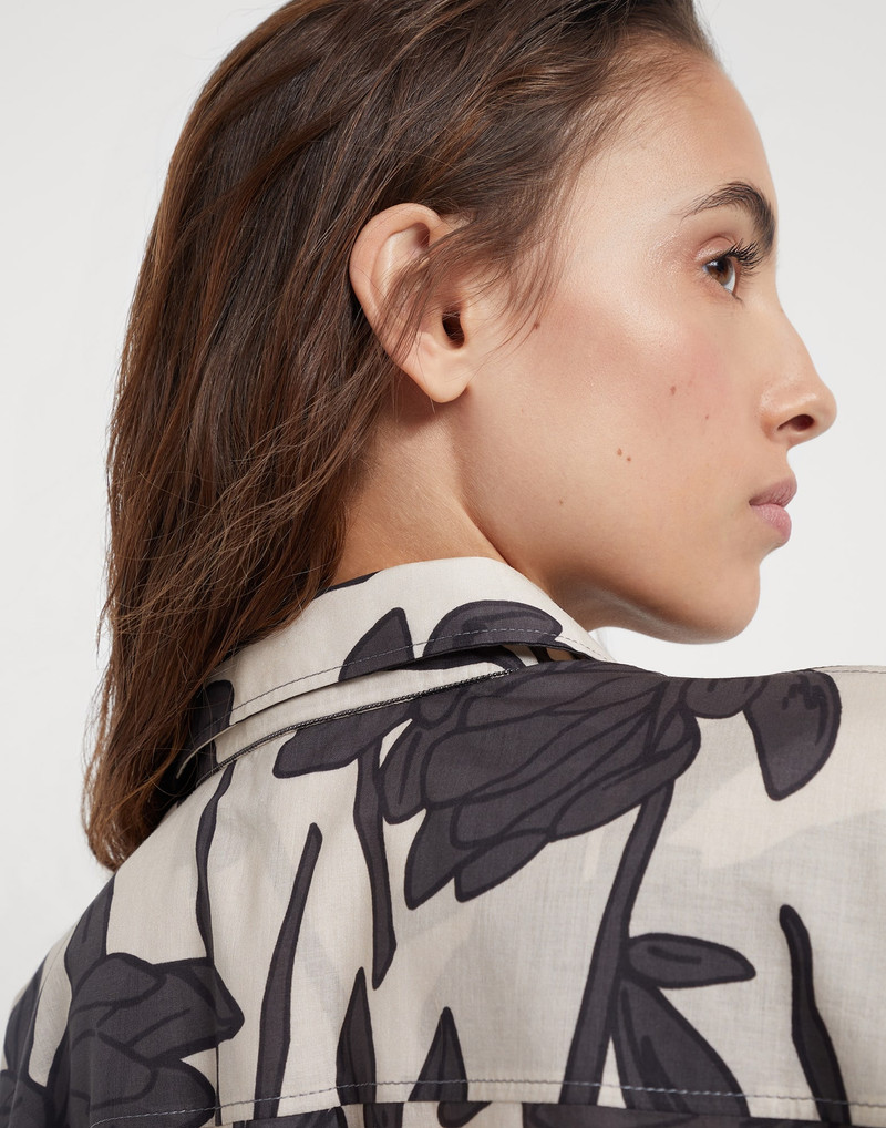 Cotton ramage print poplin shirt with monili 3