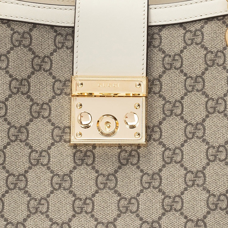 (WMNS) Gucci Padlock Middle-Sized BackBag White/Brown 479197-KHNKG-9761 - 5