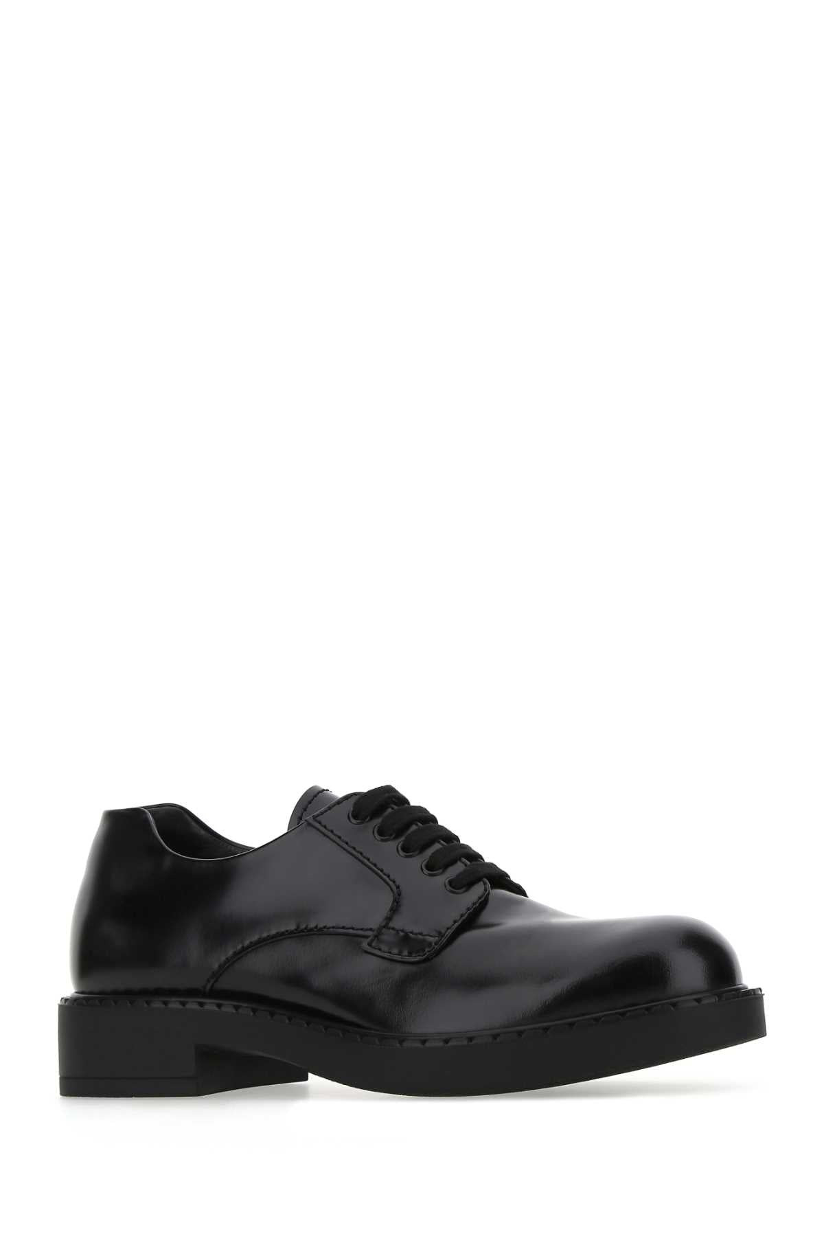 Prada Men Black Leather Lace-Up Shoes - 2