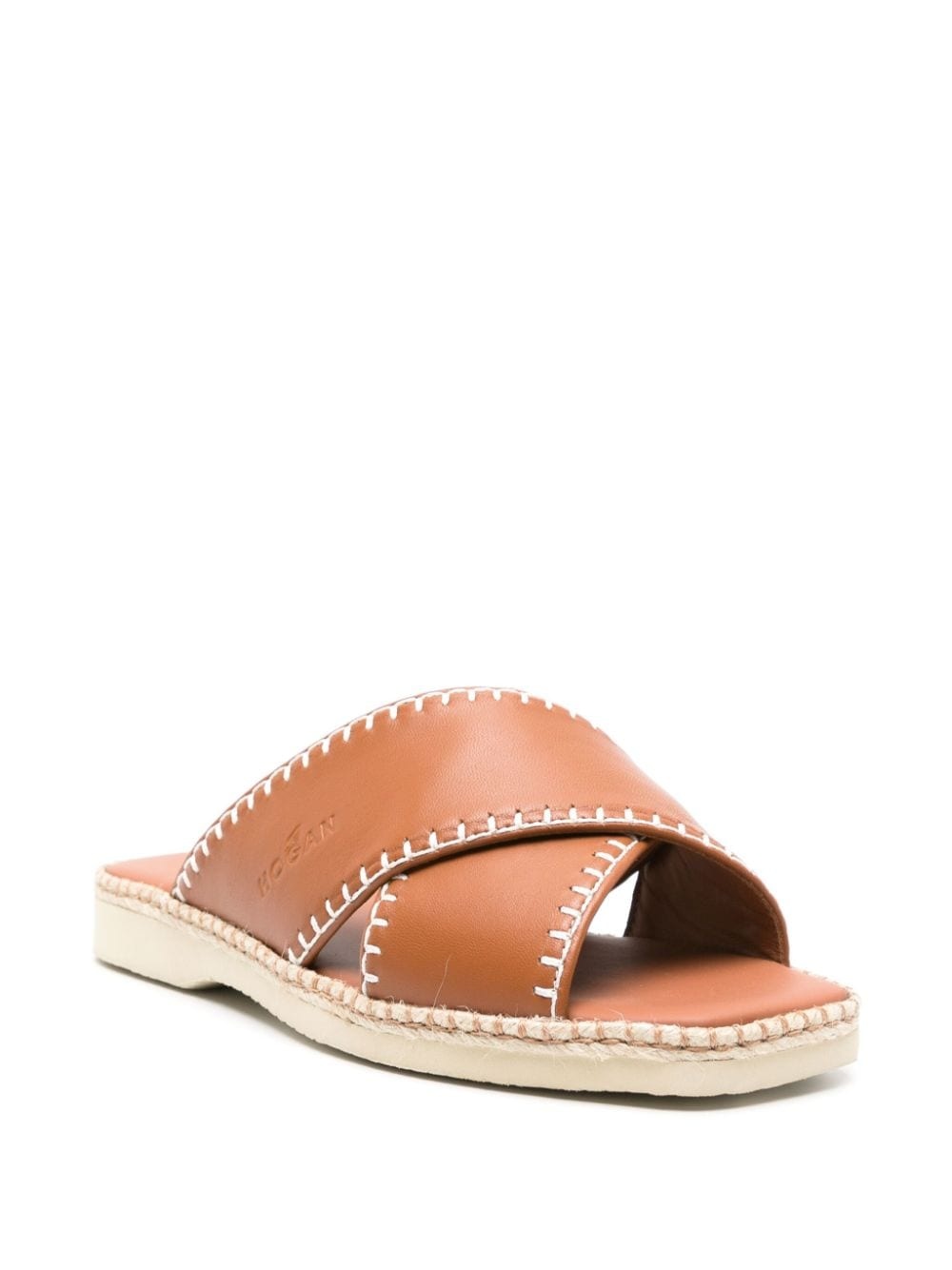 crossover-strap leather slides - 2