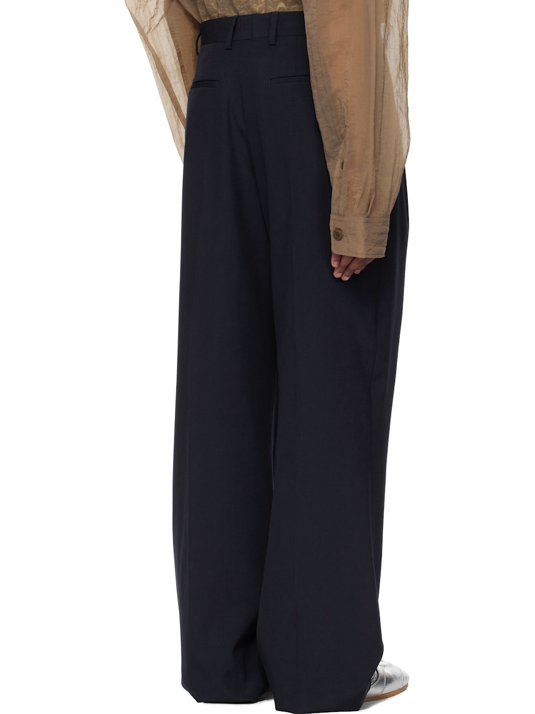 Navy Wool Straight Trousers - 3