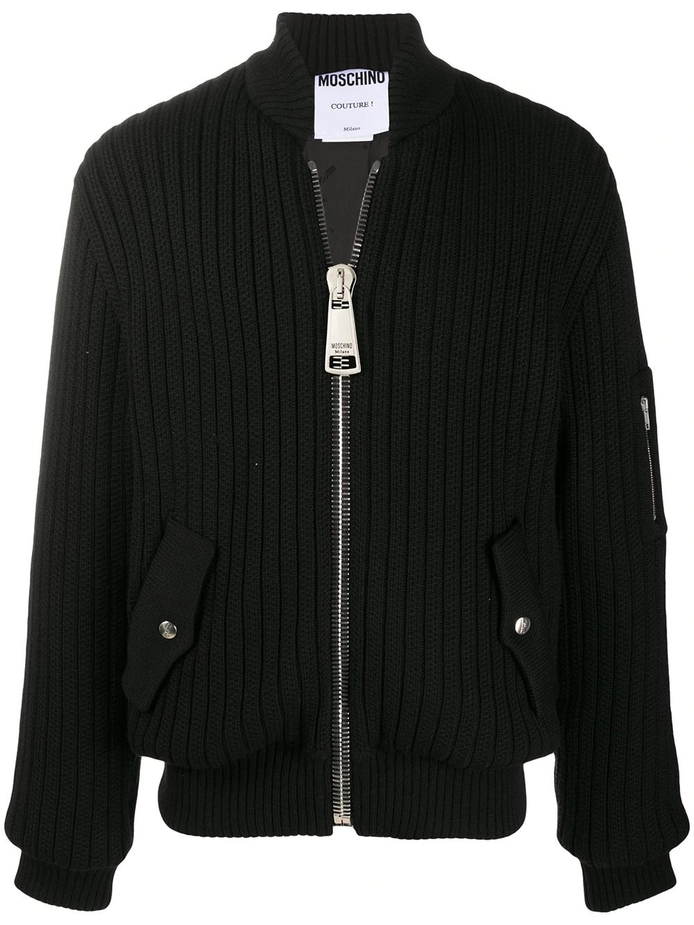 oversized zipper ribbed cardigan - 1