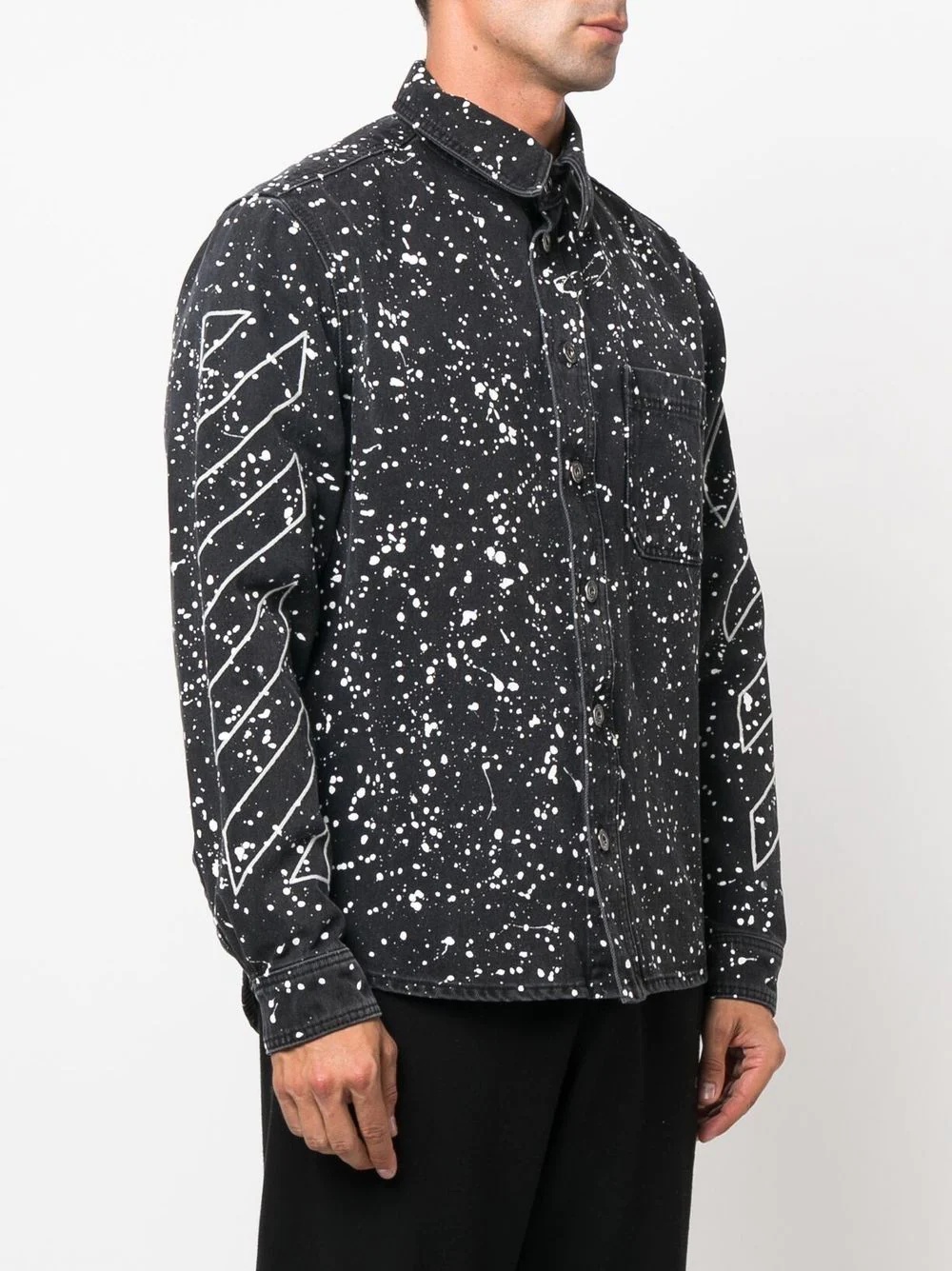 Diag-stripe paint-splatter denim shirt - 3