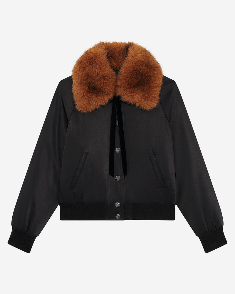 BLACK SATIN FUR COLLAR JACKET 1