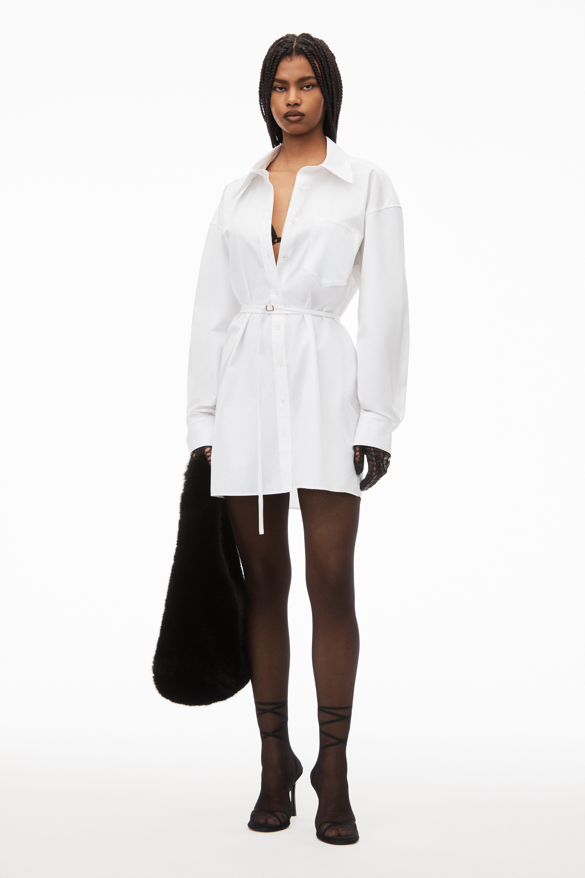 tie waist shirt dress in cotton - 2