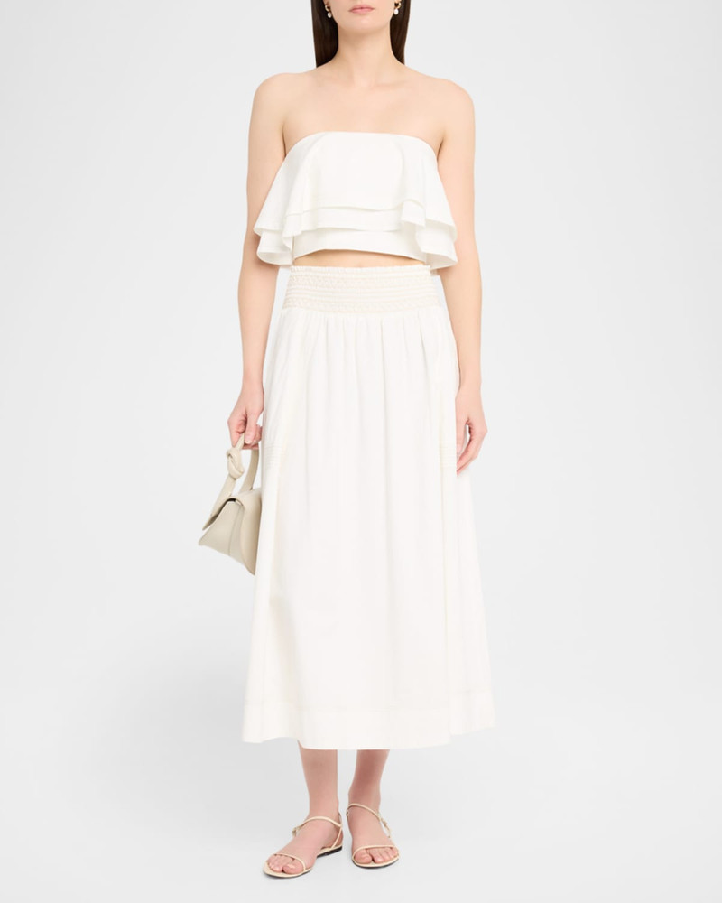 RAMY BROOK Galia Smocked Cotton Poplin Midi Skirt outlook