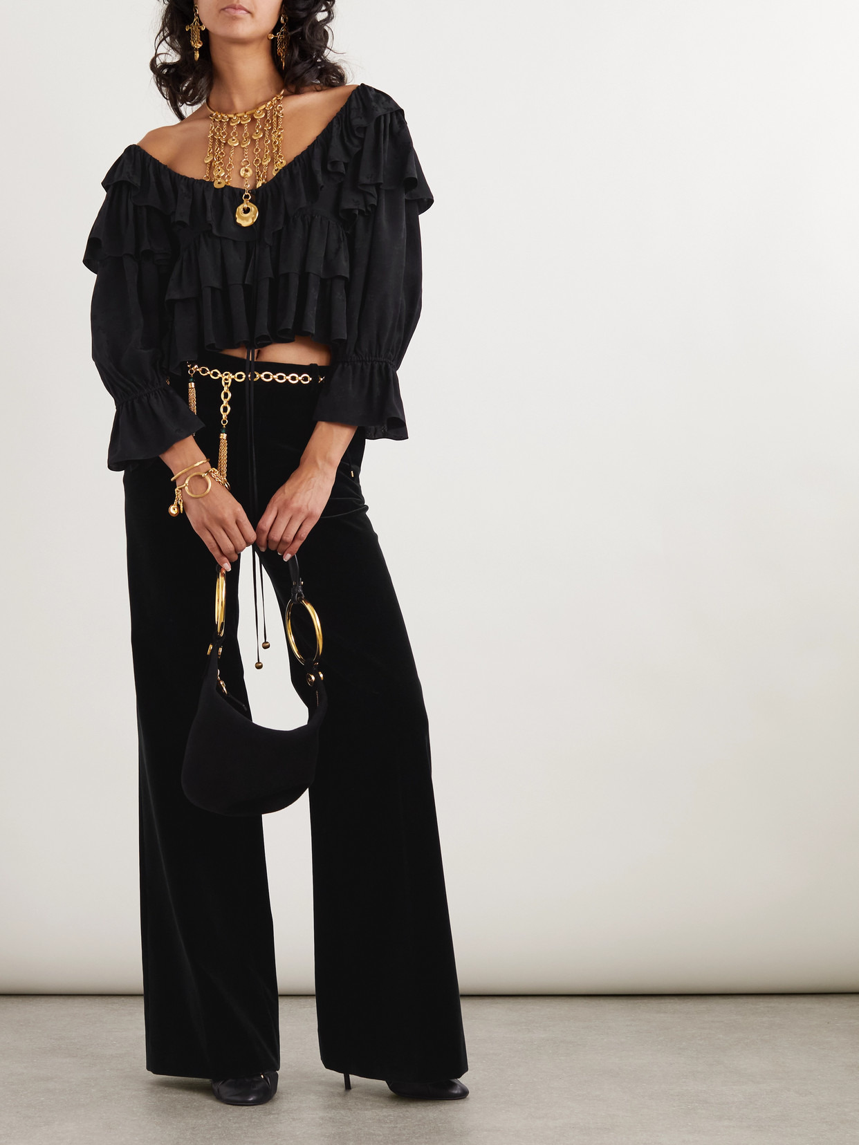 Ruffled Cropped Floral-jacquard Blouse - 2