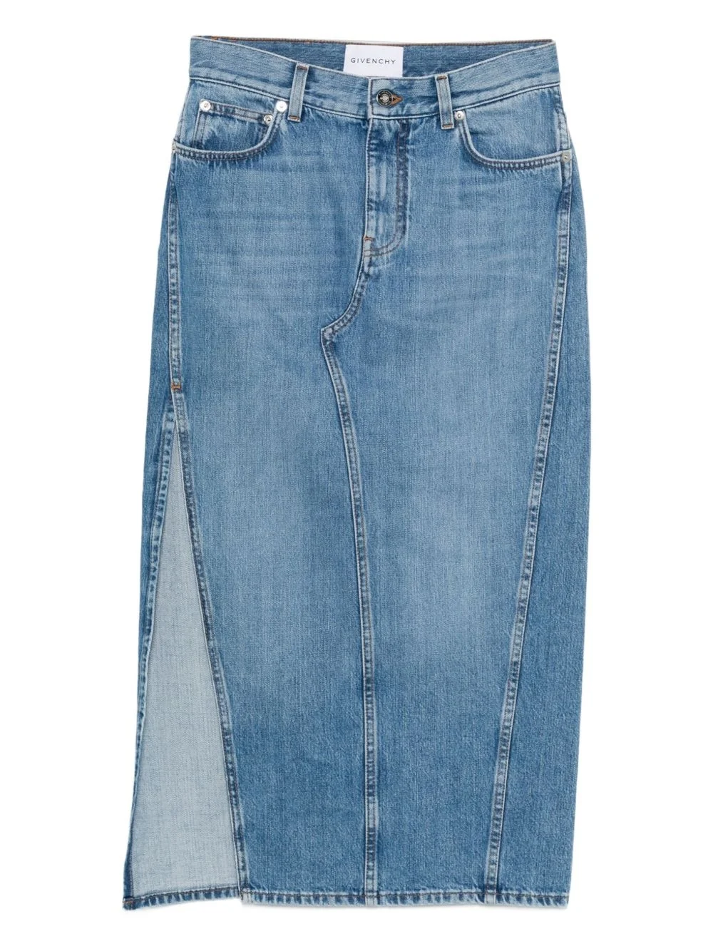 side-split denim mid-lenght straight skirt - 1