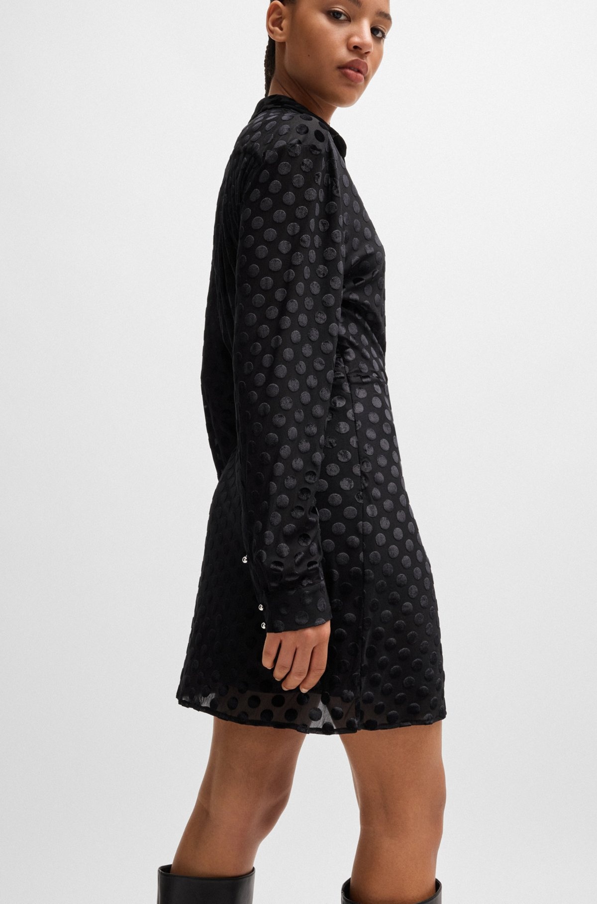 WRAP-FRONT REGULAR-FIT DRESS WITH DEVORÉ PATTERN - 5