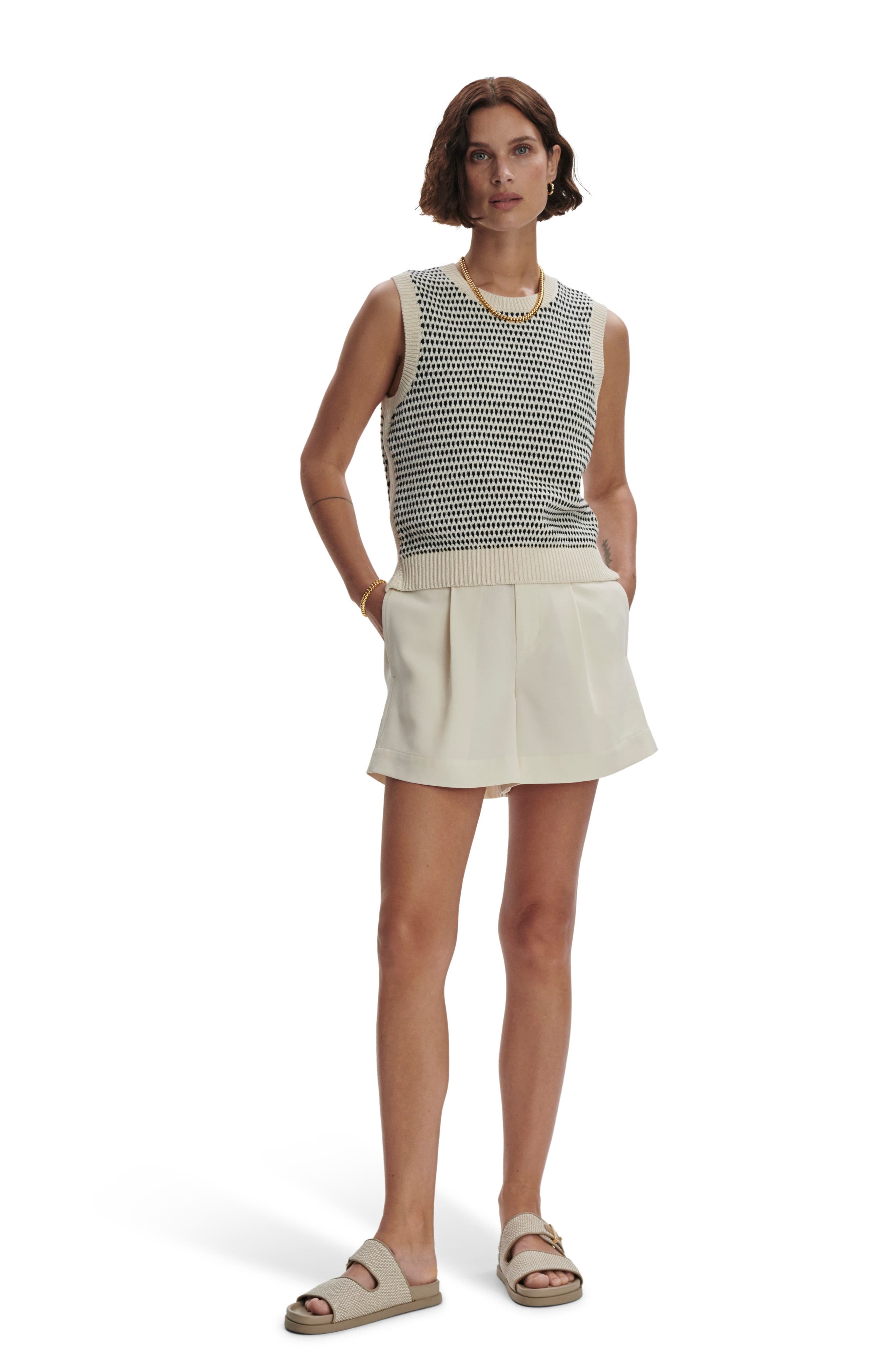 Varley Knowles Textured Cotton Vest in Birch Multi Stitch at Nordstrom - 4