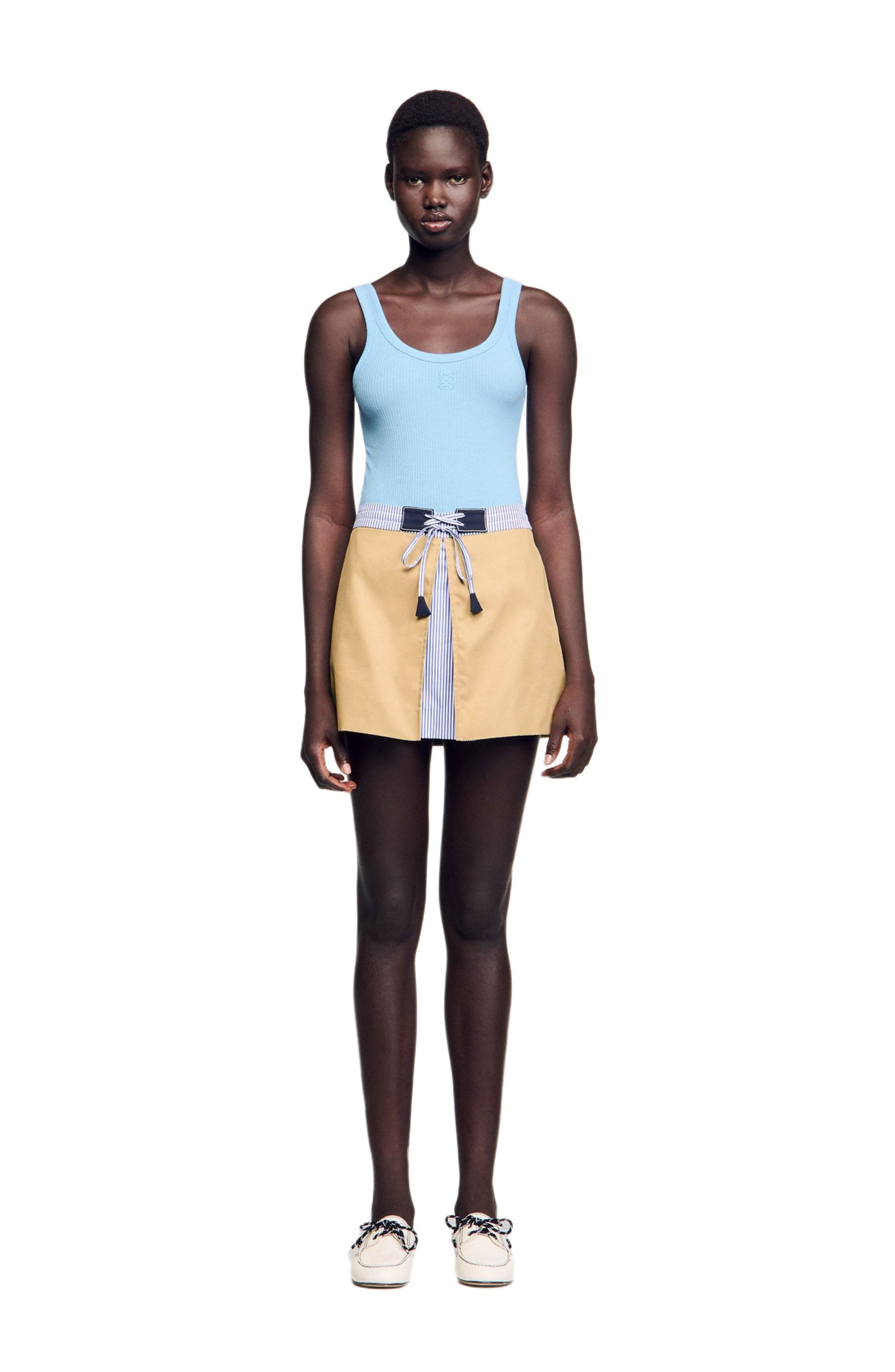 SANDRO Short dual-material skirt in Beige at Nordstrom - 6
