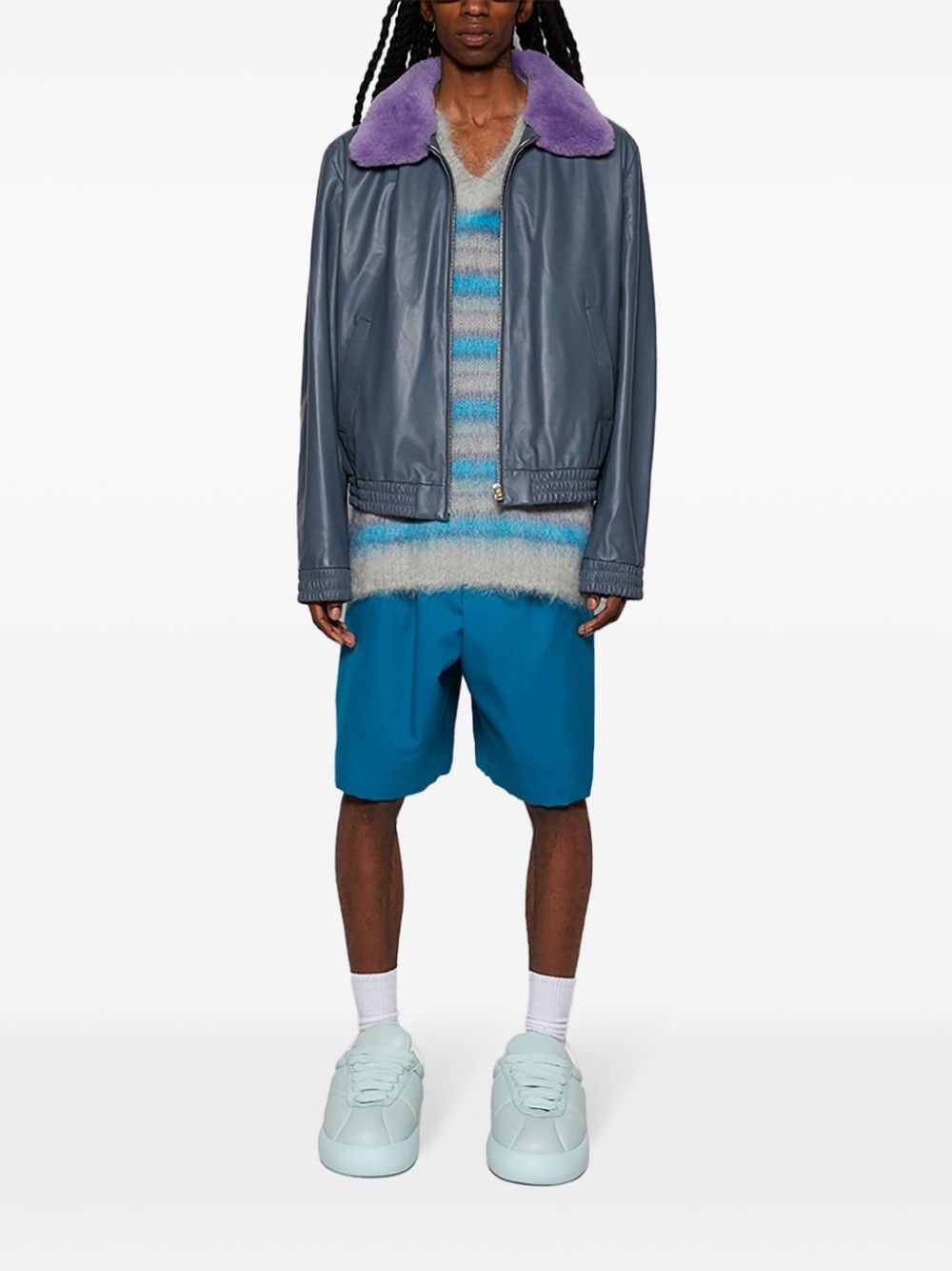 contrast-collar leather jacket - 2