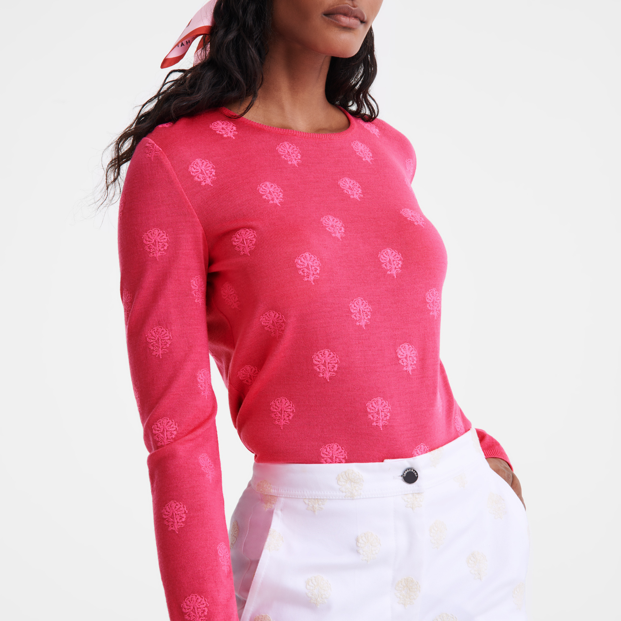Round neck sweater Pink - Embroidered knit - 4