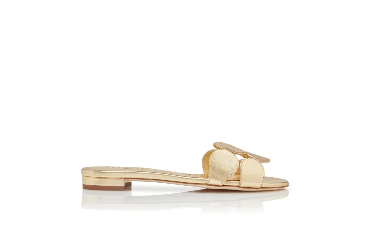 Gold Nappa Leather Flat Sandals - 1