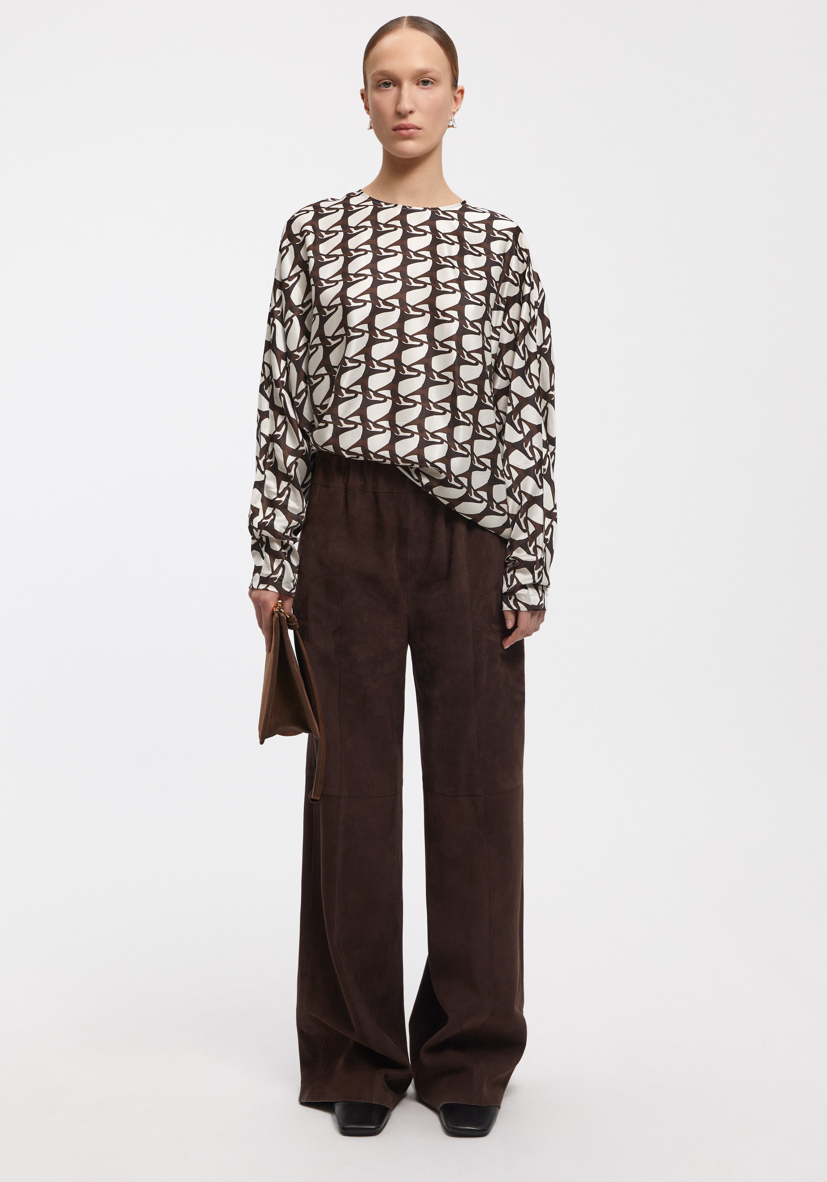 MARY
Monogram print silk long-sleeved top - 2