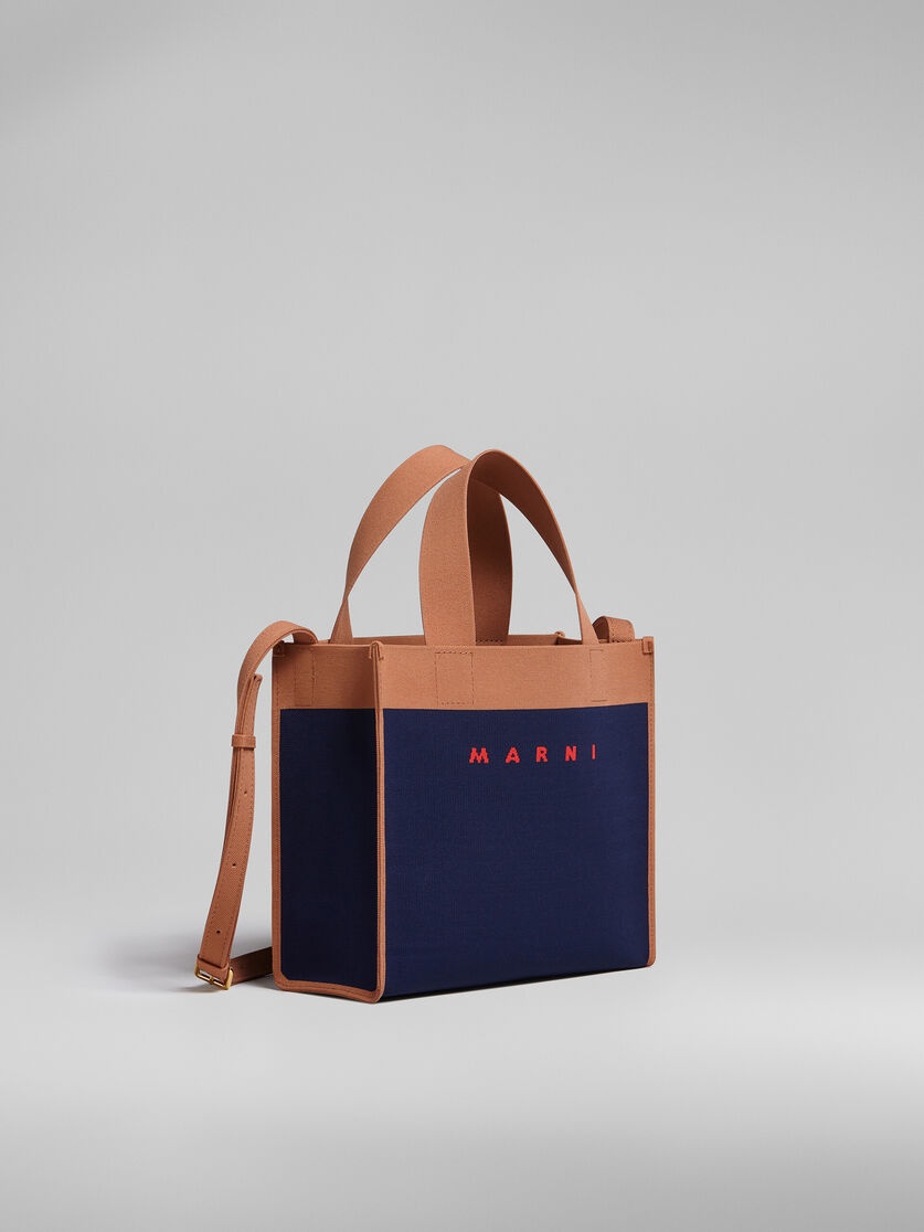 SMALL SHOPPING BAG IN BLUE AND BROWN JACQUARD - 6