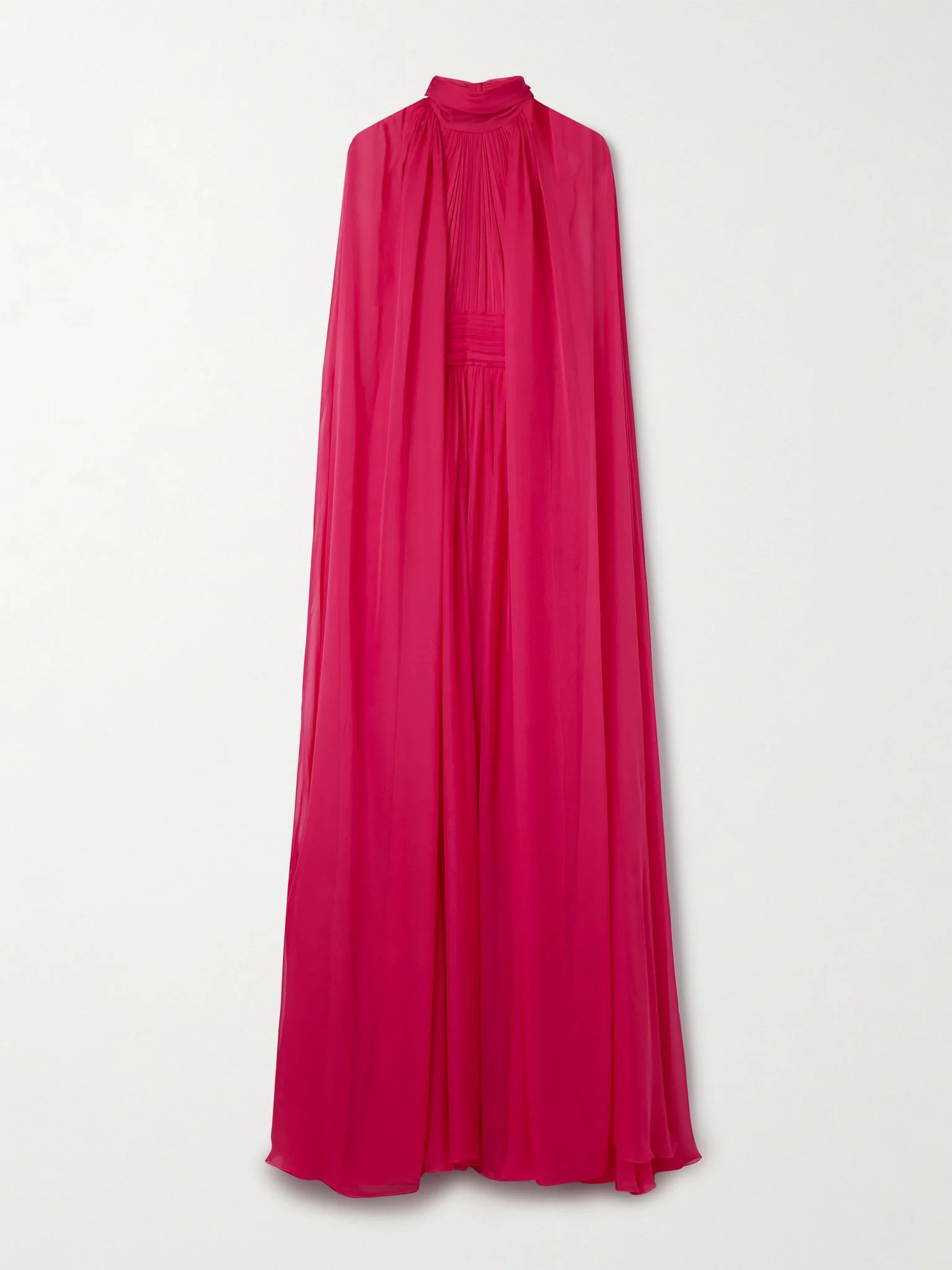 Cape-effect gathered silk-chiffon gown Red - 1
