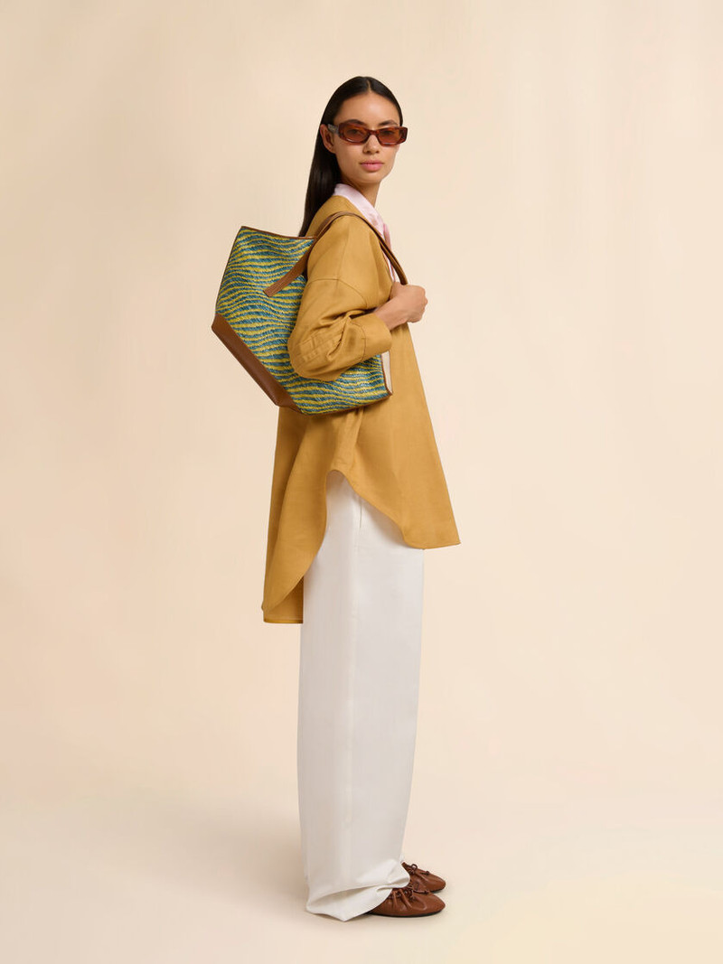 Marni GREEN RAFFIA-EFFECT WAVES SMALL TOTE BAG outlook