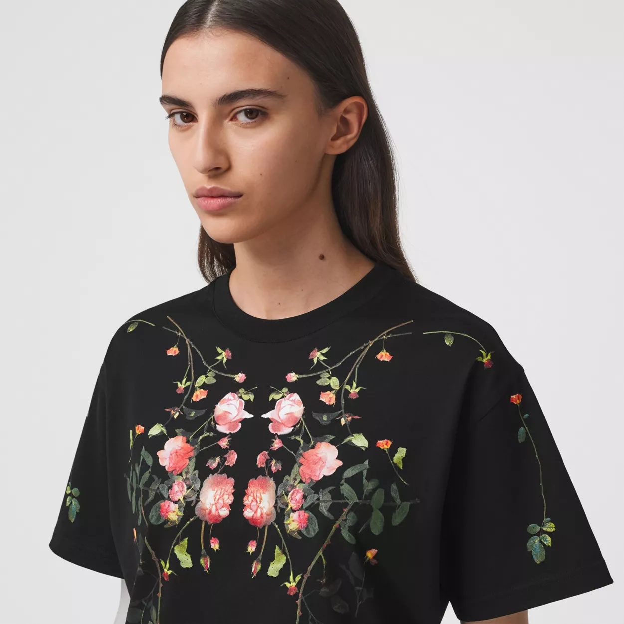 Rose Print Cotton Oversized T-shirt - 3