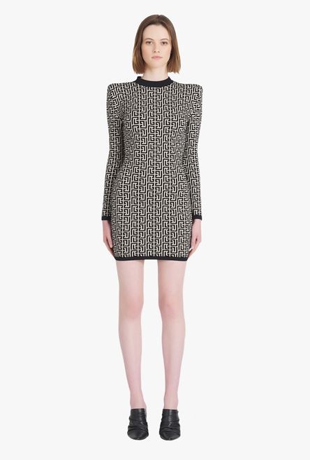 Short bicolor jacquard dress with Balmain monogram - 4