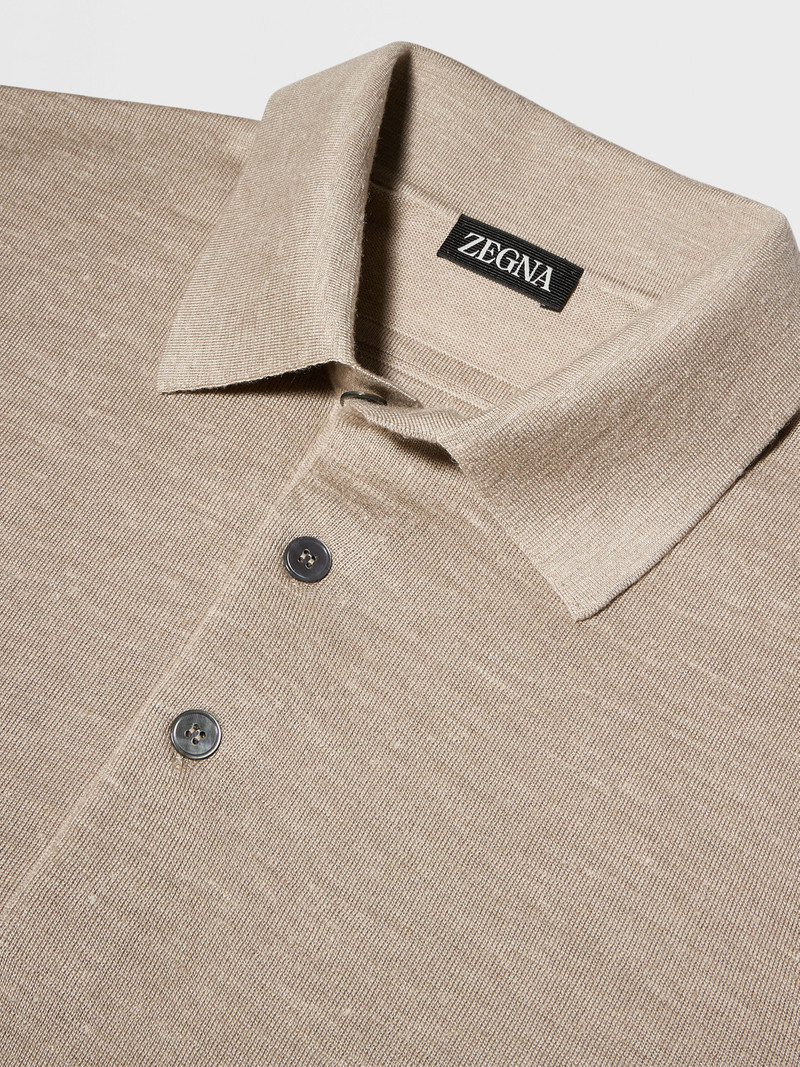 LIGHT TAUPE MÉLANGE SILK CASHMERE AND LINEN POLO SHIRT 3