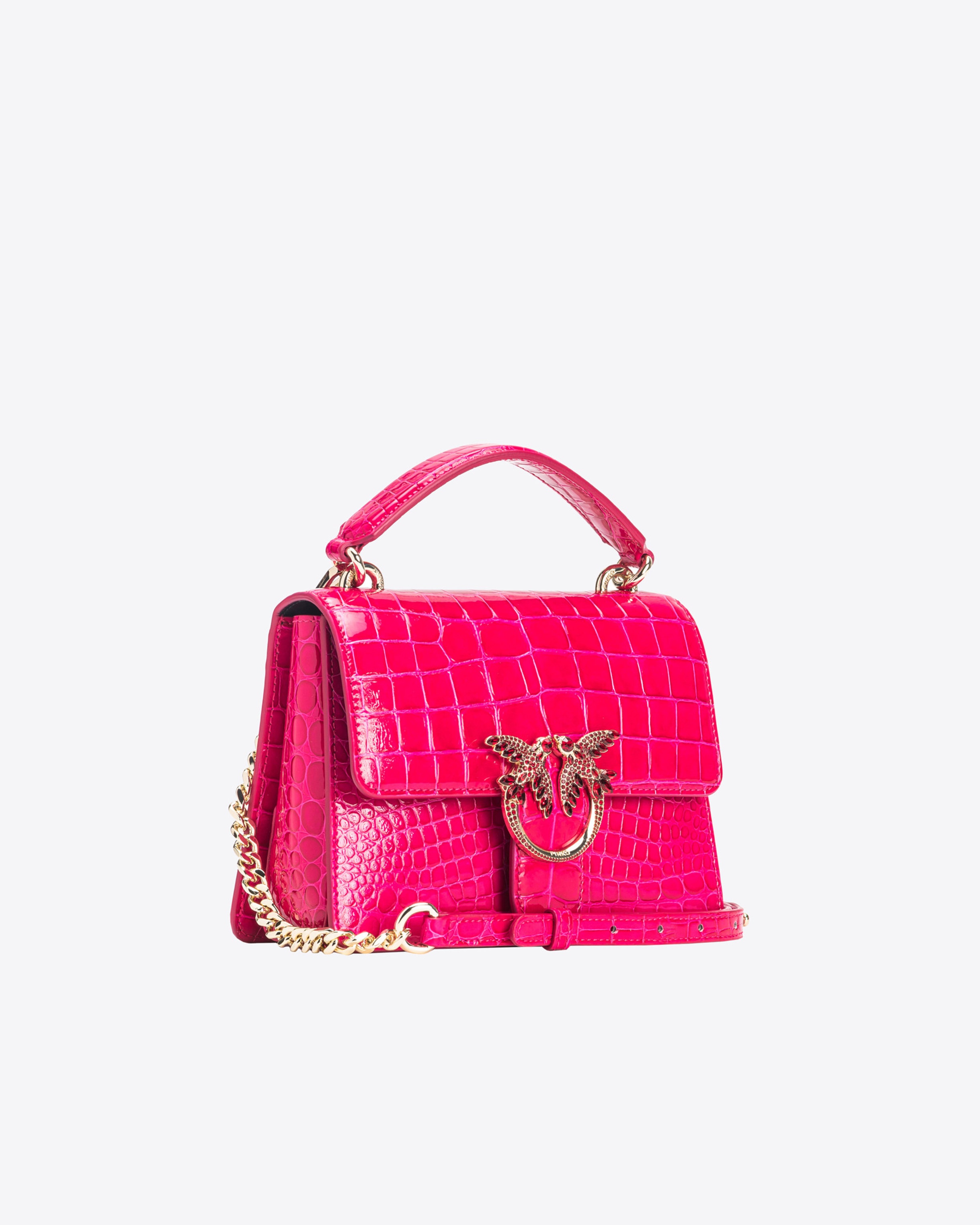 PINKO GALLERIA MINI LOVE BAG ONE TOP HANDLE LIGHT IN SHINY CROC-PRINT LEATHER - 3