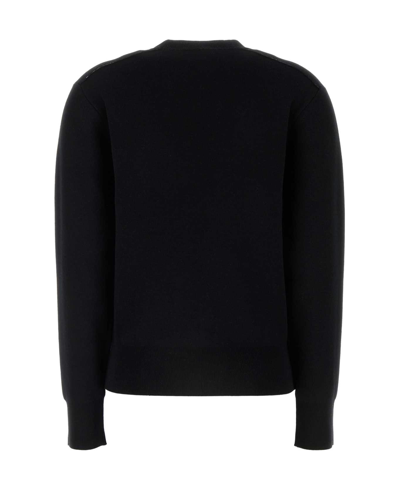 Black Stretch Wool Blend Sweater - 2