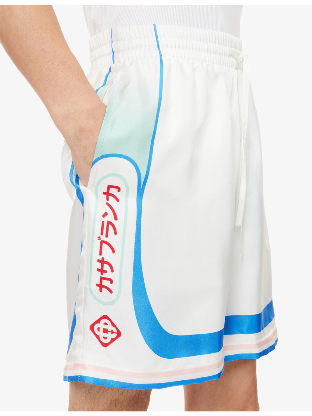 Graphic-Print Drawstring Silk Shorts - 5