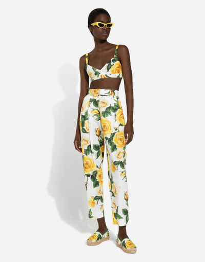 Dolce & Gabbana High-waisted cotton pants with yellow rose print outlook