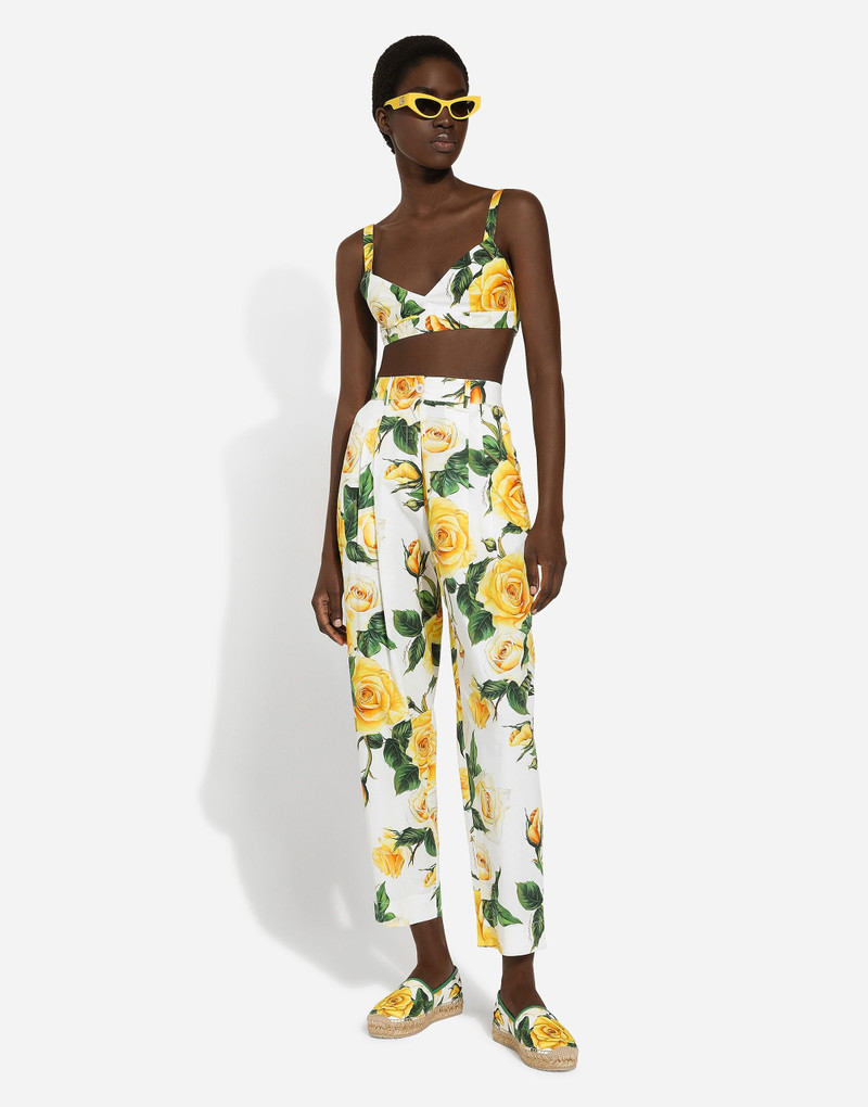 Dolce & Gabbana High-waisted cotton pants with yellow rose print outlook