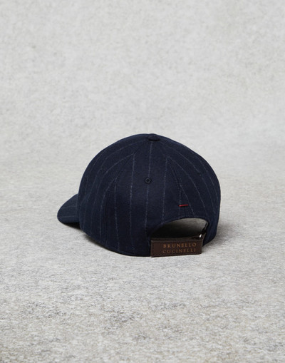 Brunello Cucinelli Virgin wool chalk stripe flannel baseball cap with badge outlook