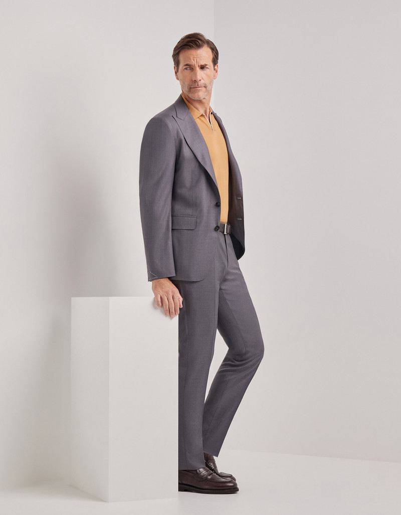 Canali GRAY AND BEIGE 150'S WOOL AND SILK MODERN-FIT SUIT WITH PINSTRIPES outlook