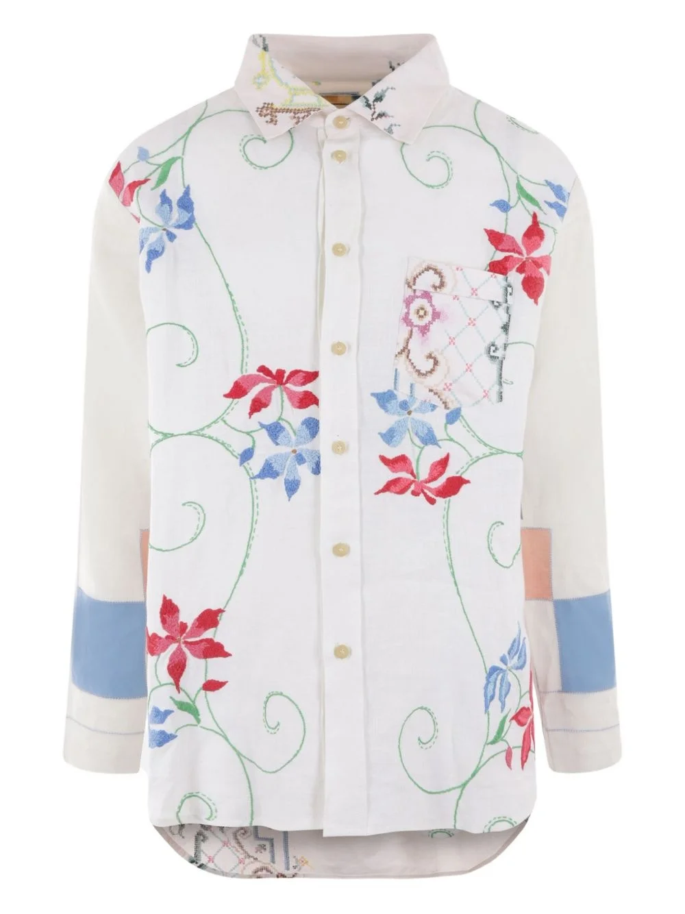 floral-embroidery linen shirt - 1
