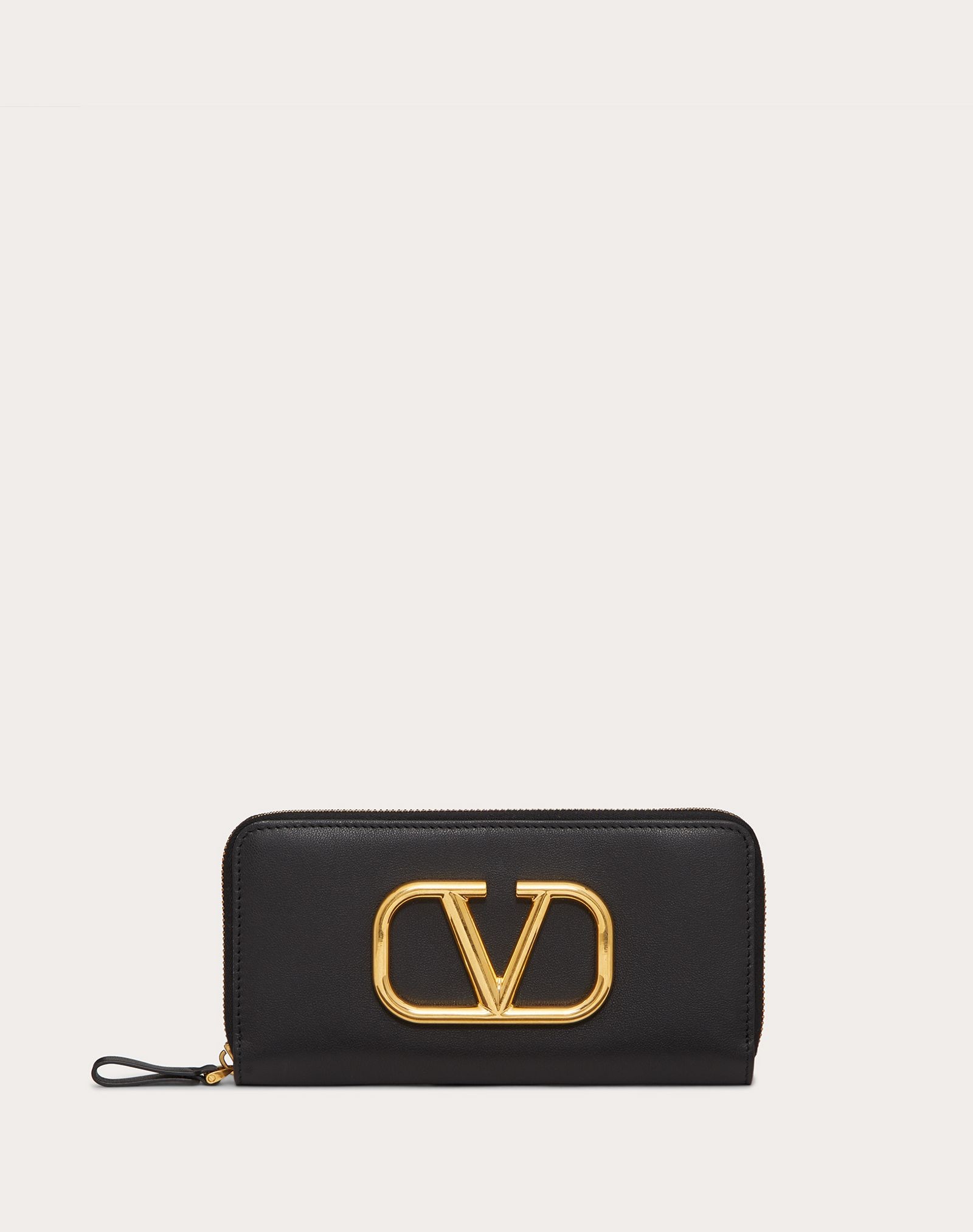 VLOGO SIGNATURE ZIPPERED WALLET IN CALFSKIN LEATHER - 1