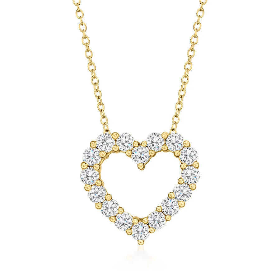 Brilliant Diamond 1 Carat Lab Grown Heart Pendant Necklace in 14K Yellow Gold, 18" + 2" Extender, Gi - 1