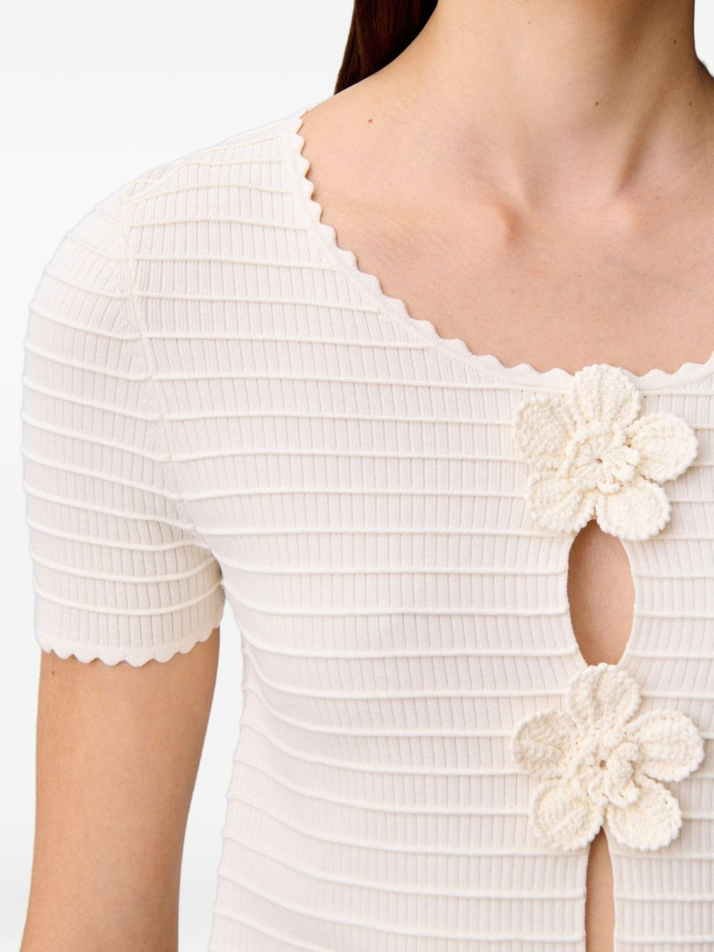 flower-appliqué ribbed cardigan 6
