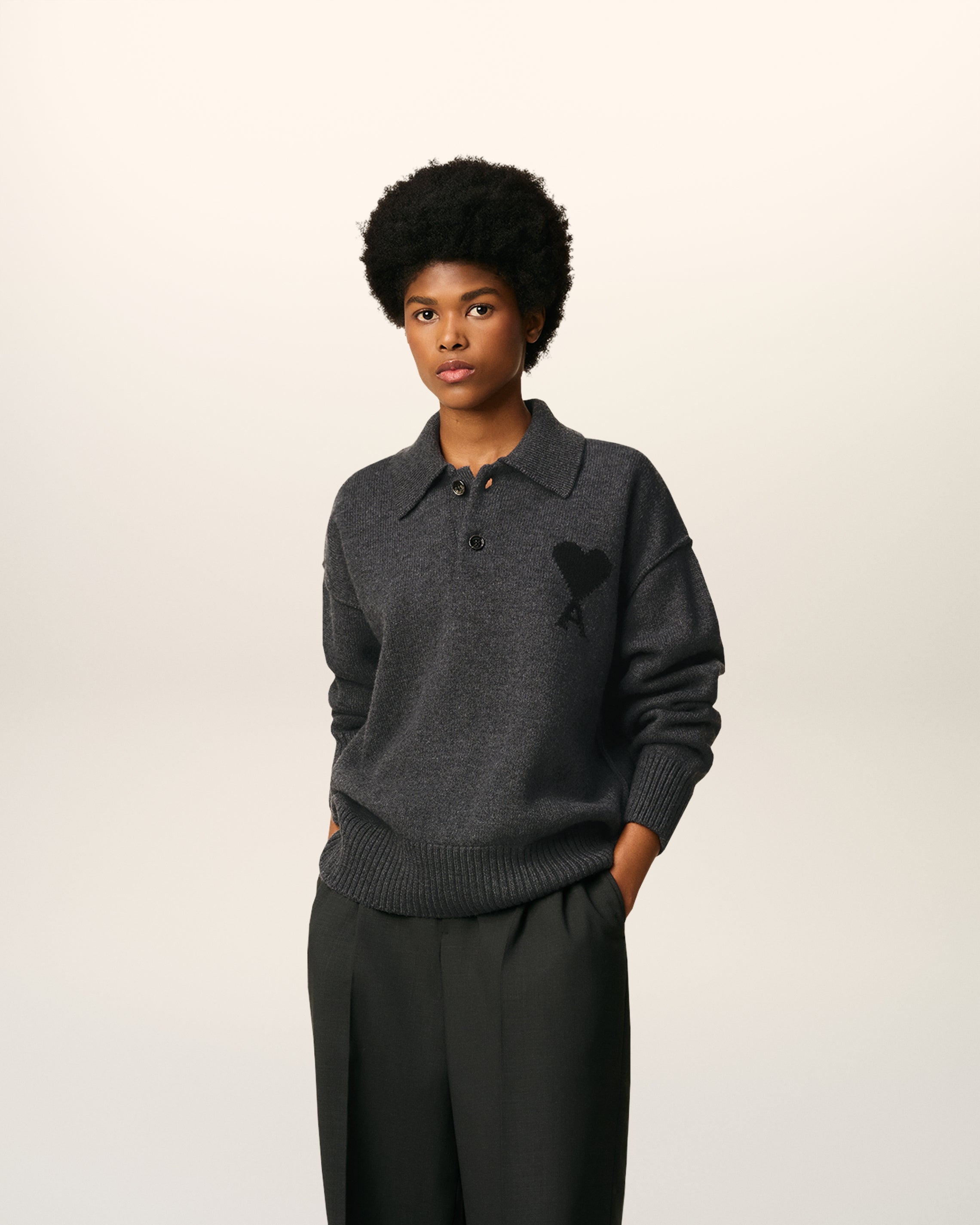GREY WOOL AMI DE COEUR POLO - 2