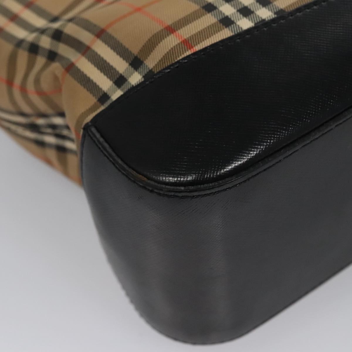 Burberry Nova Check Hand Bag Canvas Leather Beige Black Gold - 13