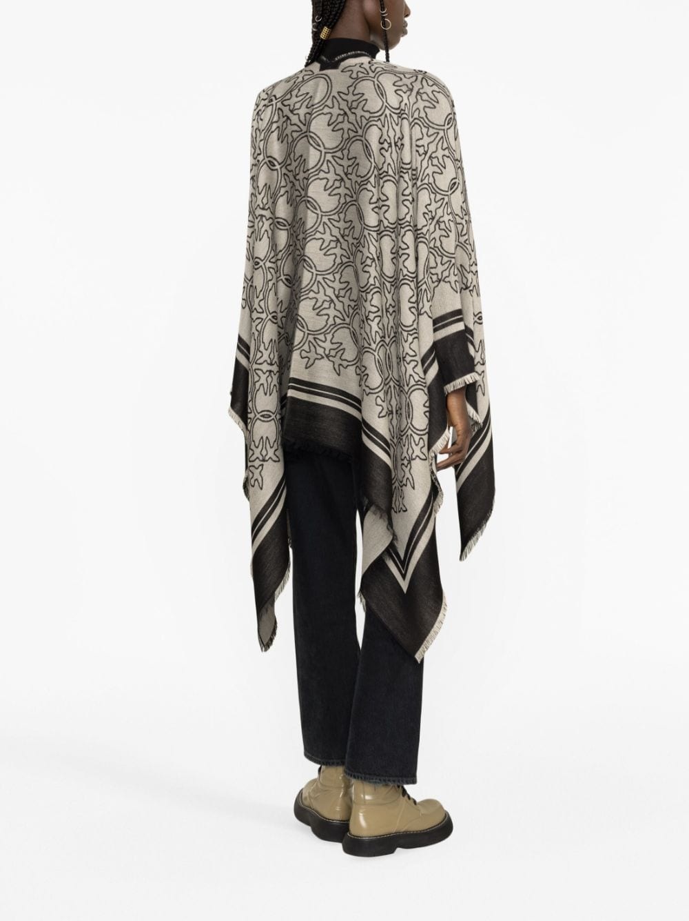 intarsia-knit frayed poncho - 3